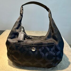 Coach Sparkly C Logo Black Fabric & Leather Bag